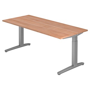 HAMMERBACHER VXB19 höhenverstellbarer Schreibtisch nussbaum rechteckig, C-Fuß-Gestell silber 180,0 x 80,0 cm