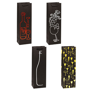 TSI Geschenktüten für Flaschen PREMIUM Wein Motiv sortiert 12,0 x 38,0 cm, 12 St.
