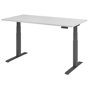 HAMMERBACHER XDKB16 elektrisch höhenverstellbarer Schreibtisch lichtgrau rechteckig, C-Fuß-Gestell grau 160,0 x 80,0 cm