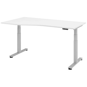 HAMMERBACHER VXDSM18 elektrisch höhenverstellbarer Schreibtisch weiß Trapezform, T-Fuß-Gestell silber 180,0 x 100,0 cm