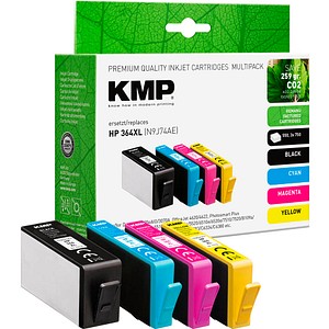 KMP  schwarz, cyan, magenta, gelb Druckerpatronen kompatibel zu HP 364XL (N9J74AE), 4er-Set