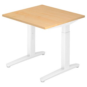 HAMMERBACHER XB08 höhenverstellbarer Schreibtisch ahorn quadratisch, C-Fuß-Gestell weiß 80,0 x 80,0 cm