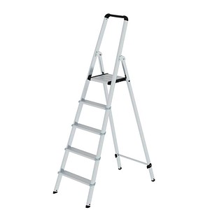 MUNK Stehleiter einseitig 11225 silber 5 Stufen, H: 178,0 cm