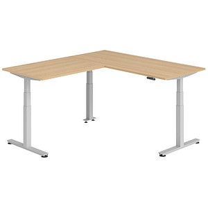 HAMMERBACHER XDSMW1912 elektrisch höhenverstellbarer Schreibtisch eiche rechteckig, T-Fuß-Gestell silber 180,0 x 200,0 cm