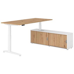 HAMMERBACHER XBHM19SB elektrisch höhenverstellbarer Schreibtisch asteiche rechteckig, C-Fuß-Gestell weiß 180,0 x 80,0 cm