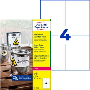 AVERY Zweckform wetterfeste Folienetiketten L4719-20 weiß 105,0 x 148,0 mm, 20 Blatt