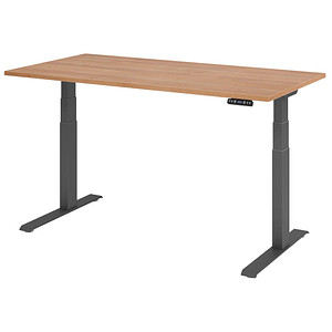 HAMMERBACHER XDKB16 elektrisch höhenverstellbarer Schreibtisch nussbaum rechteckig, C-Fuß-Gestell grau 160,0 x 80,0 cm