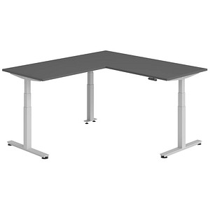 HAMMERBACHER XDSMW1912 elektrisch höhenverstellbarer Schreibtisch grafit rechteckig, T-Fuß-Gestell silber 180,0 x 200,0 cm