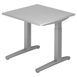 HAMMERBACHER VXB08 höhenverstellbarer Schreibtisch lichtgrau quadratisch, C-Fuß-Gestell silber 80,0 x 80,0 cm