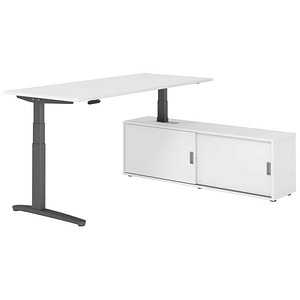 HAMMERBACHER XBHM19SB elektrisch höhenverstellbarer Schreibtisch weiß rechteckig, C-Fuß-Gestell grau 180,0 x 80,0 cm