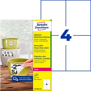 AVERY Zweckform wetterfeste Folienetiketten L4719REV-20 weiß 105,0 x 148,0 mm, 20 Blatt