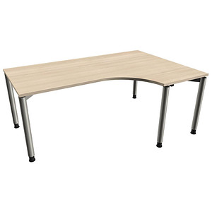 fm Sidney höhenverstellbarer Schreibtisch akazie C-Form, 4-Fuß-Gestell silber 180,0 x 80,0/120,0 cm