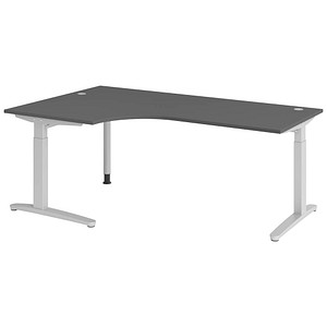 HAMMERBACHER VXB82 höhenverstellbarer Schreibtisch grafit L-Form, C-Fuß-Gestell silber 200,0 x 120,0 cm