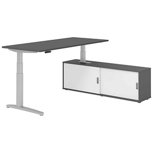 HAMMERBACHER XBHM19SB elektrisch höhenverstellbarer Schreibtisch grafit rechteckig, C-Fuß-Gestell silber 180,0 x 80,0 cm