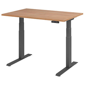 HAMMERBACHER XDKB12 elektrisch höhenverstellbarer Schreibtisch nussbaum rechteckig, C-Fuß-Gestell grau 120,0 x 80,0 cm