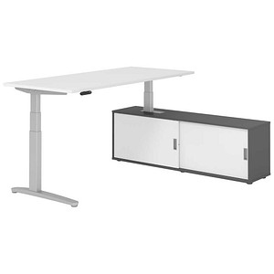 HAMMERBACHER XBHM19SB elektrisch höhenverstellbarer Schreibtisch weiß rechteckig, C-Fuß-Gestell silber 180,0 x 80,0 cm