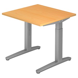 HAMMERBACHER VXB08 höhenverstellbarer Schreibtisch buche quadratisch, C-Fuß-Gestell silber 80,0 x 80,0 cm