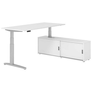 HAMMERBACHER XBHM19SB elektrisch höhenverstellbarer Schreibtisch weiß rechteckig, C-Fuß-Gestell silber 180,0 x 80,0 cm