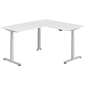 HAMMERBACHER XDSMW1612 elektrisch höhenverstellbarer Schreibtisch weiß rechteckig, T-Fuß-Gestell silber 160,0 x 200,0 cm