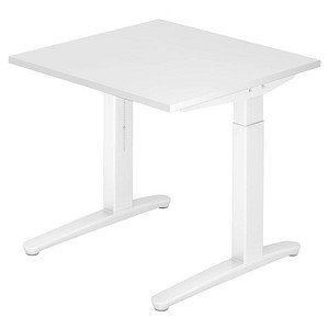 HAMMERBACHER XB08 höhenverstellbarer Schreibtisch weiß quadratisch, C-Fuß-Gestell weiß 80,0 x 80,0 cm