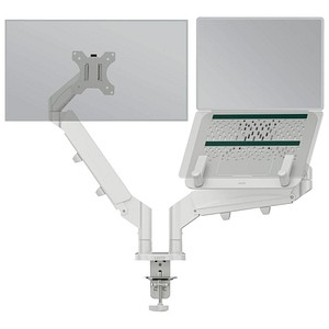 AKTION: LEITZ Laptop-Monitor-Halterung Ergo 65380085 lichtgrau für 1 Monitor und 1 Laptop, Tischklemme mit Prämie nach Registrierung