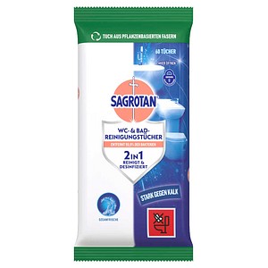 SAGROTAN® Desinfektionstücher WC & Bad 2in1 Ozeanfrische 1-lagig weiß, 60 Tücher