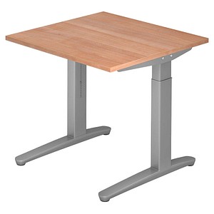 HAMMERBACHER VXB08 höhenverstellbarer Schreibtisch nussbaum quadratisch, C-Fuß-Gestell silber 80,0 x 80,0 cm