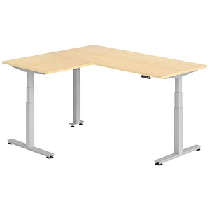 HAMMERBACHER XDSMW1908 elektrisch höhenverstellbarer Schreibtisch ahorn rechteckig, T-Fuß-Gestell silber 180,0 x 160,0 cm