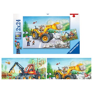 Ravensburger Bagger und Waldtraktor Puzzle, 2 x 24 Teile