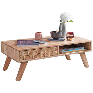 WOHNLING Couchtisch rechteckig Massivholz akazie 95,0 x 50,0 x 35,0 cm, 1 St.