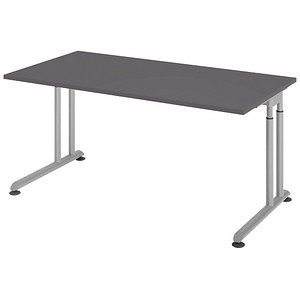 HAMMERBACHER ZS16 höhenverstellbarer Schreibtisch grafit rechteckig, C-Fuß-Gestell silber 160,0 x 80,0 cm