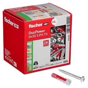 fischer DuoPower 6x30 S PH TX 545838 Dübel mit Schrauben Ø 6 mm x 30 mm, 100 St.