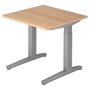 HAMMERBACHER VXB08 höhenverstellbarer Schreibtisch eiche quadratisch, C-Fuß-Gestell silber 80,0 x 80,0 cm