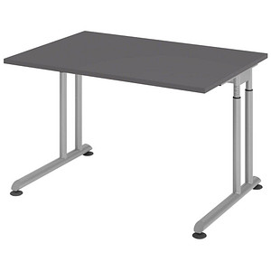 HAMMERBACHER ZS12 höhenverstellbarer Schreibtisch grafit rechteckig, C-Fuß-Gestell silber 120,0 x 80,0 cm