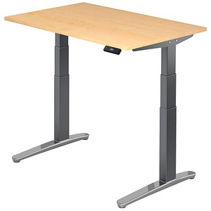HAMMERBACHER VXBHM12 elektrisch höhenverstellbarer Schreibtisch ahorn rechteckig, C-Fuß-Gestell grau 120,0 x 80,0 cm