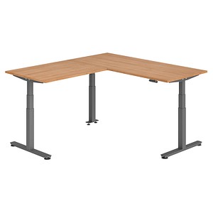 HAMMERBACHER XDSMW1912 elektrisch höhenverstellbarer Schreibtisch nussbaum rechteckig, T-Fuß-Gestell grau 180,0 x 200,0 cm