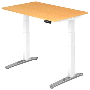 HAMMERBACHER VXBHM12 elektrisch höhenverstellbarer Schreibtisch buche rechteckig, C-Fuß-Gestell weiß 120,0 x 80,0 cm