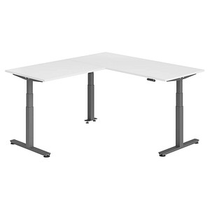 HAMMERBACHER XDSMW1912 elektrisch höhenverstellbarer Schreibtisch weiß rechteckig, T-Fuß-Gestell grau 180,0 x 200,0 cm