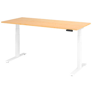 HAMMERBACHER XDKB19 elektrisch höhenverstellbarer Schreibtisch ahorn rechteckig, C-Fuß-Gestell weiß 180,0 x 80,0 cm