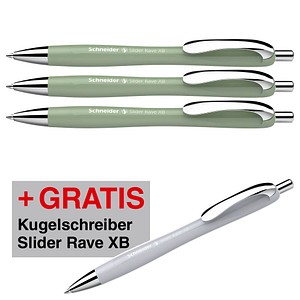 3 + 1 GRATIS: Schneider Kugelschreiber Slider Rave XB farbsortiert, Schreibfarbe: blau, 3 St. + GRATIS 1 Slider Rave XB weiß