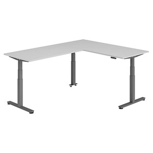 HAMMERBACHER XDSMW1916 elektrisch höhenverstellbarer Schreibtisch lichtgrau rechteckig, T-Fuß-Gestell grau 180,0 x 240,0 cm
