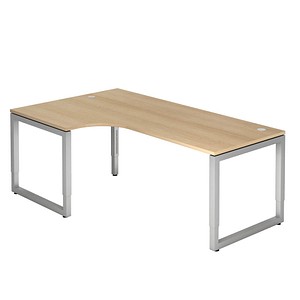 HAMMERBACHER RS82 höhenverstellbarer Schreibtisch eiche L-Form, O-Fuß-Gestell silber 200,0 x 120,0 cm