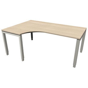 fm Sidney höhenverstellbarer Schreibtisch akazie C-Form, Bügel-Gestell silber 180,0 x 80,0/120,0 cm