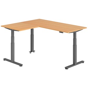 HAMMERBACHER XDSMW1908 elektrisch höhenverstellbarer Schreibtisch buche rechteckig, T-Fuß-Gestell grau 180,0 x 160,0 cm