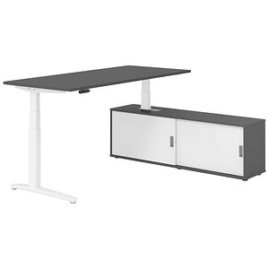 HAMMERBACHER XBHM19SB elektrisch höhenverstellbarer Schreibtisch grafit rechteckig, C-Fuß-Gestell weiß 180,0 x 80,0 cm