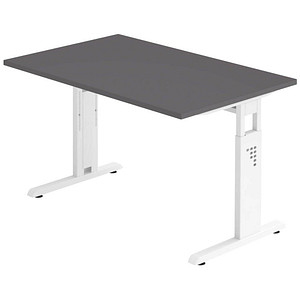 HAMMERBACHER OS 12 höhenverstellbarer Schreibtisch grafit rechteckig, C-Fuß-Gestell weiß 120,0 x 80,0 cm