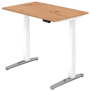 HAMMERBACHER VXBHM12 elektrisch höhenverstellbarer Schreibtisch asteiche rechteckig, C-Fuß-Gestell weiß 120,0 x 80,0 cm