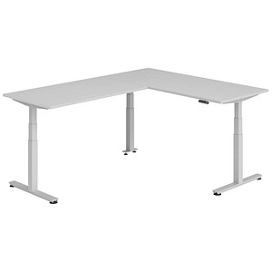 HAMMERBACHER XDSMW1916 elektrisch höhenverstellbarer Schreibtisch lichtgrau rechteckig, T-Fuß-Gestell silber 180,0 x 240,0 cm