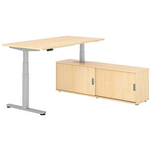 HAMMERBACHER VXDSM16SB elektrisch höhenverstellbarer Schreibtisch ahorn rechteckig, T-Fuß-Gestell silber 160,0 x 80,0 cm