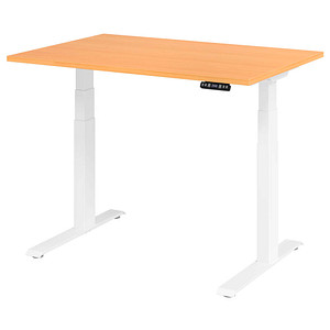 HAMMERBACHER XDKB12 elektrisch höhenverstellbarer Schreibtisch buche rechteckig, C-Fuß-Gestell weiß 120,0 x 80,0 cm